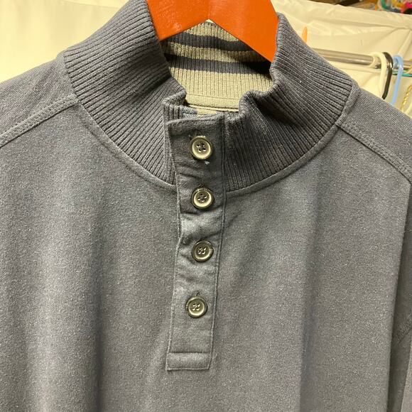 Club Room Mens XXL Navy Blue Button Mock‎ Neck Sweatshirt Cotton New Preppy - Picture 3 of 14